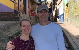 Todd and Kelley standing on Bogata, Colombia's oldest street