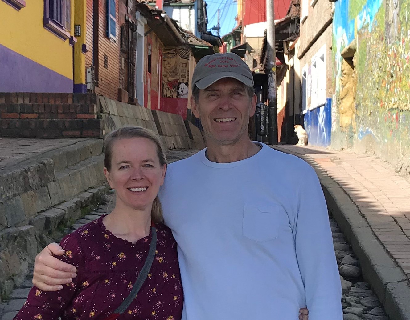 Todd and Kelley standing on Bogata, Colombia's oldest street