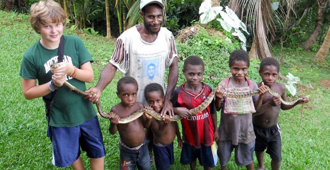 Boys with snake