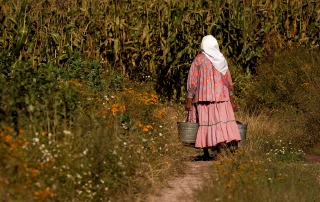 Lady Carrying Pails in Field