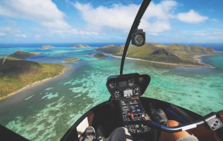 Philippine archipelago as seen from the cockpit of a helicopter