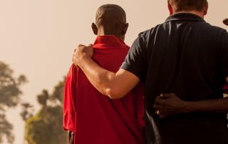 three men walking together