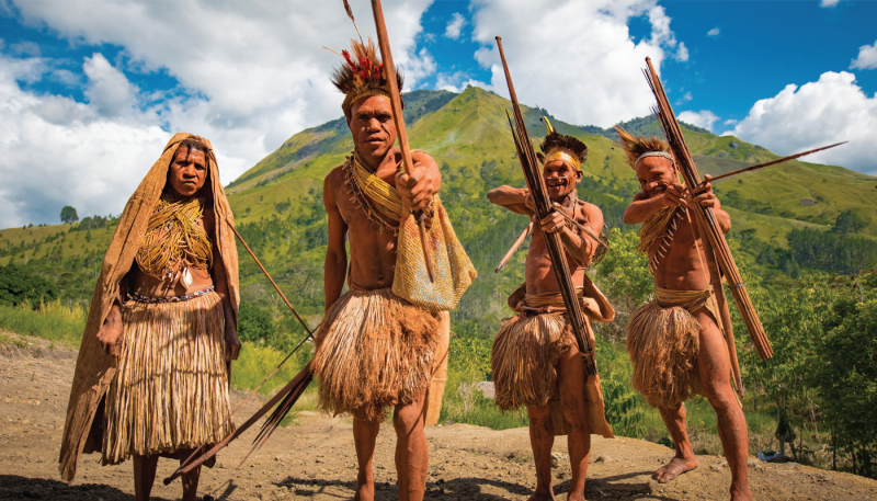 Papua New Guinea people in traditional celebratory garb