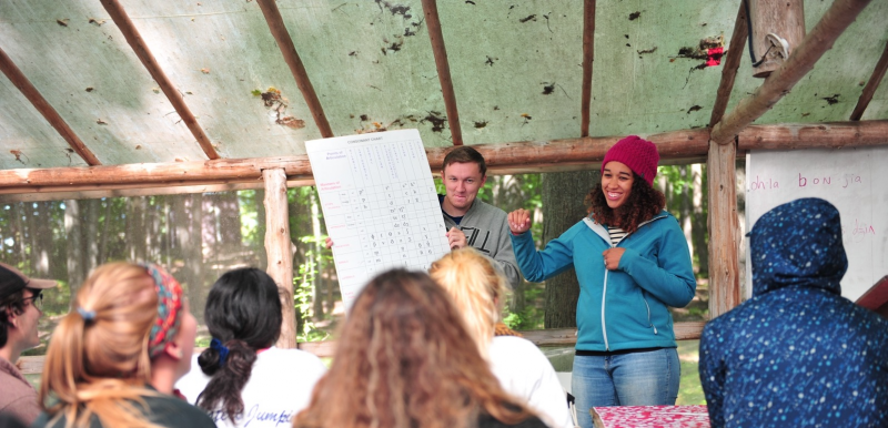 man and woman teaching students at Off the Grid