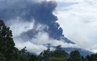 ash in the sky from a volcanic eruption