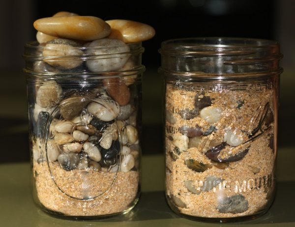 jars full of rocks and sand