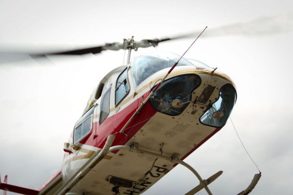 helicopter from below, taking off or landing