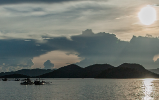 Philippine port with sunset in the background