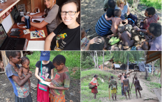 collage of Karin Both and Steve and Natalie Hutchings studying