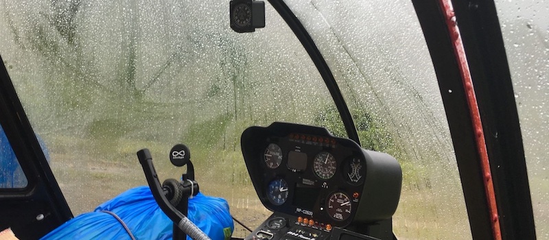 fogged up helicopter canopy in the rain